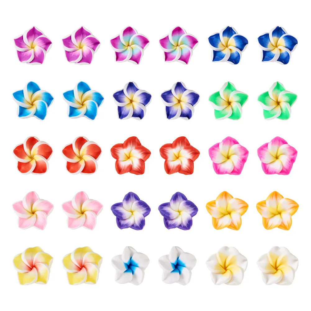 

120Pcs Handmade Polymer Clay Loose Beads 3D Flower Plumeria Beads for DIY Earring Necklace Bracelets Making Hawaiian Style