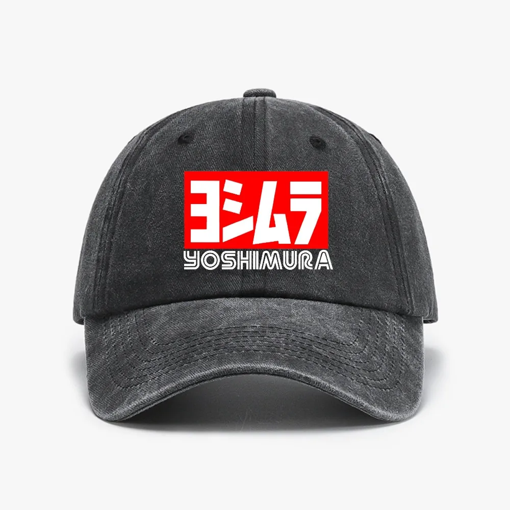 

Yoshimura Motorcycle Racing Cap Adjustable Distressed Washed Baseball Hat with Bold Red White Logo Perfect for Sports Fans