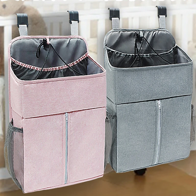 Baby Bed Hanging Storage Bag High-Capacity Waterproof Linen Fabric  Portable Crib Parts Crib Bedding Sets Accessories Nappy Bag