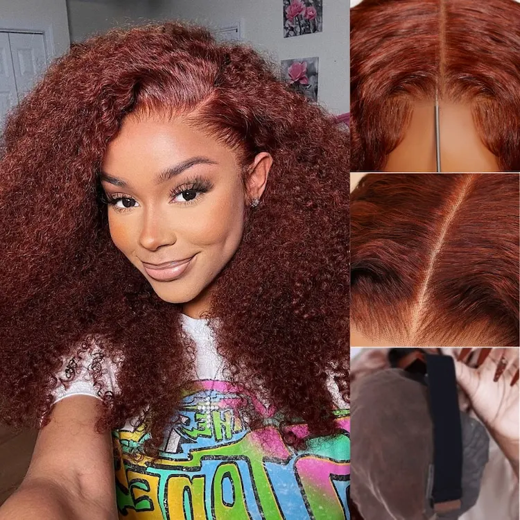 UNice Hair 7x5 Glueless Lace Closure Wig Auburn Reddish Brown Color Kinky Curly Wear Go Wig Human Hair for Black Women