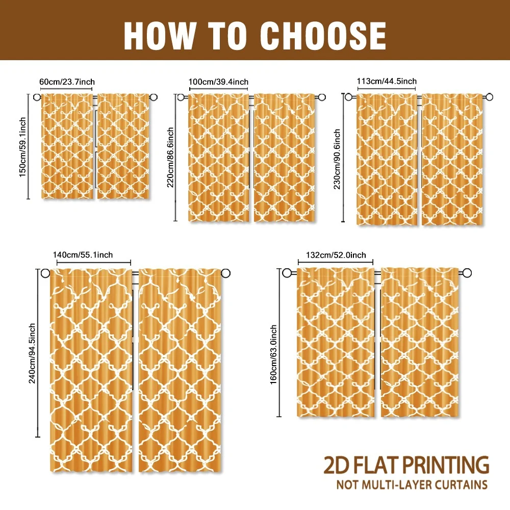 Orange geometric pattern print theme, patterned curtains, pole-style design, suitable for living room, bedroom and study room