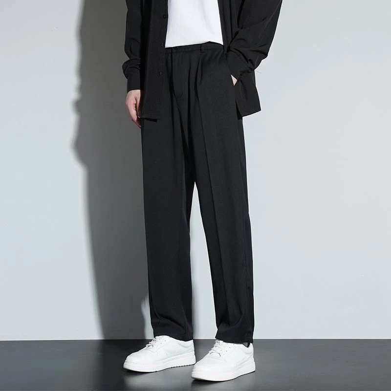2025 New Men Baggy Smart Casual Fashion Suit Pants Male Loose Straight Slim Fit Blazer Pants Ankle Length Cropped Black Trousers