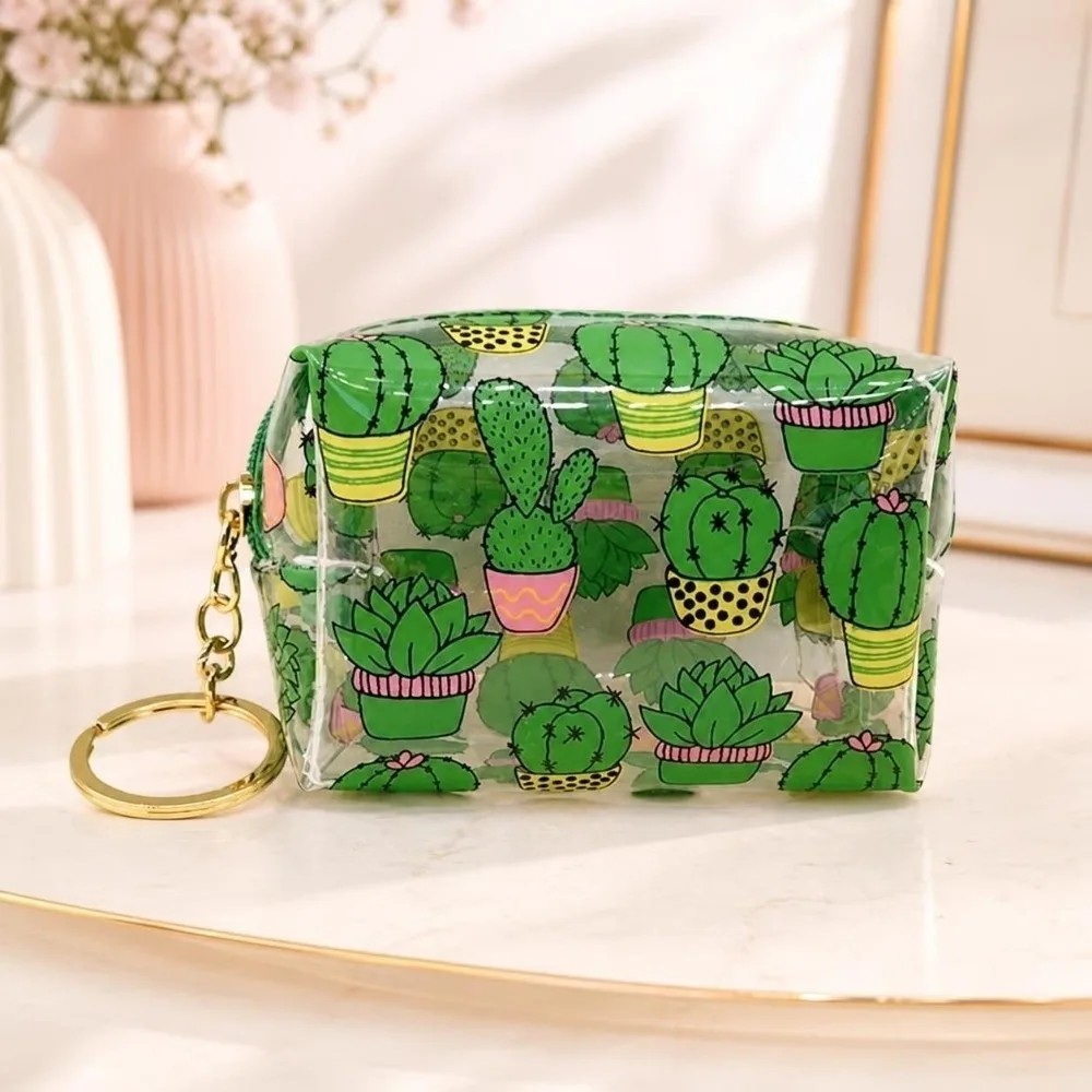 Fashion Waterproof PVC Coin Purse Printed Zippered Mini Keychain Pouch Lightweight Transparent Zipper Change Wallet Women