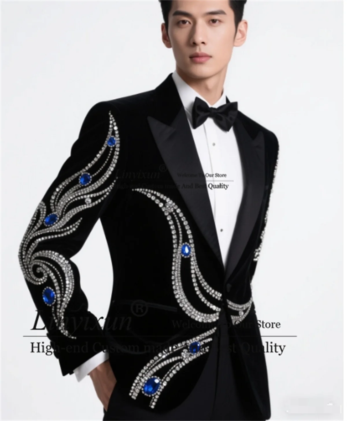

Glitter Crystals Beaded Men Suits 2 Pieces Sets Luxury Party Prom Blazer Customized Ropa Hombre Peaked Lapel Groom Tuxedos