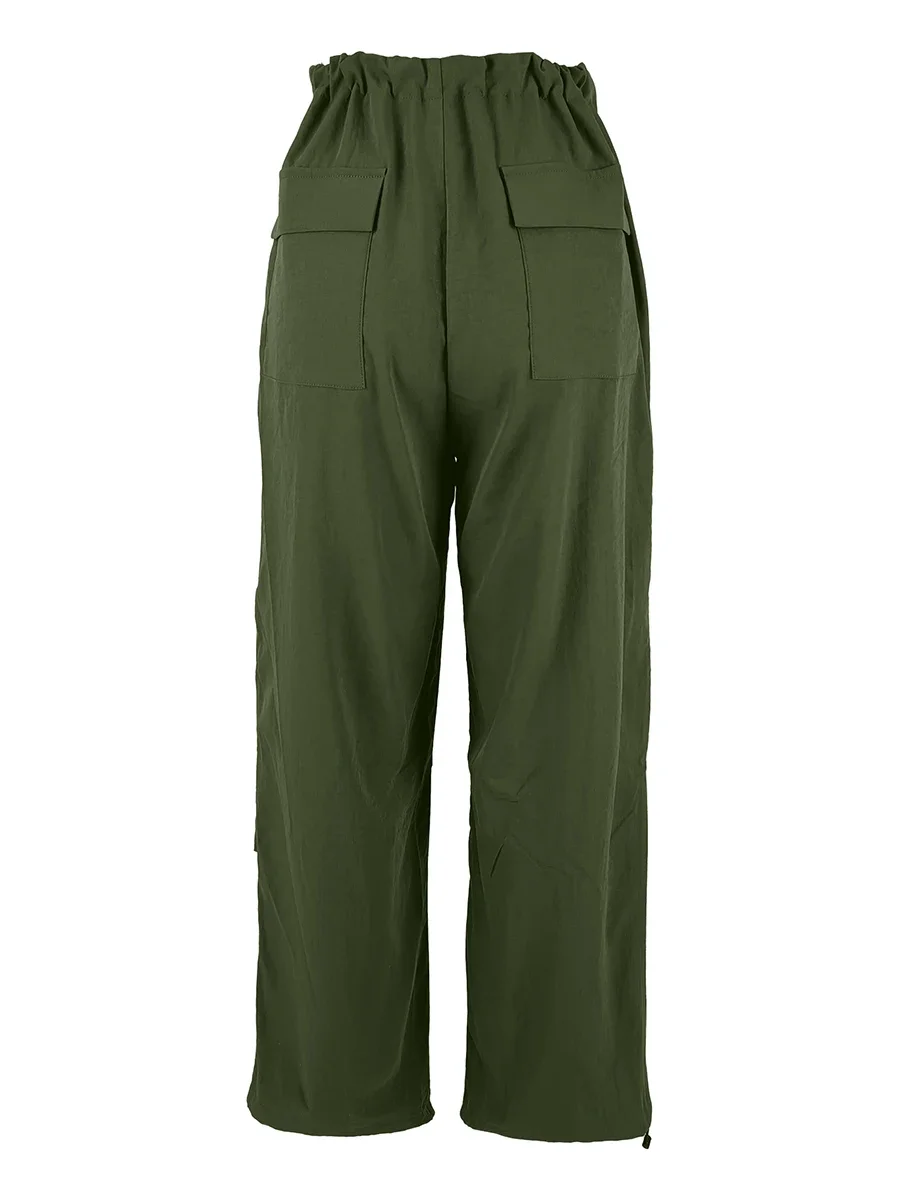 Schicke, lockere Cargohose für Damen, Y2K-Stil, Armeegrün, mit Schnürung und Kordelzug, hoher Bund, weites Bein, Streetwear, Oversized, Vintage, lässig. – Detail 7