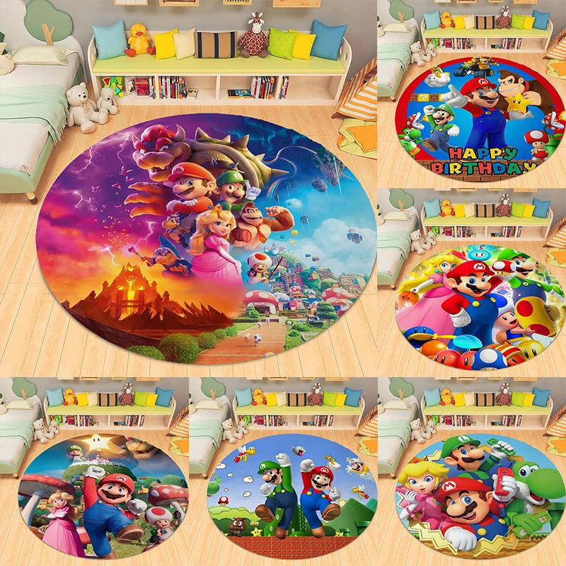 

MINISO Super Mario Bros Movie Game Area Rug Round Carpet for Living Room Bedroom Sofa Rug Kitchen Decor,Non-slip Floor Mat