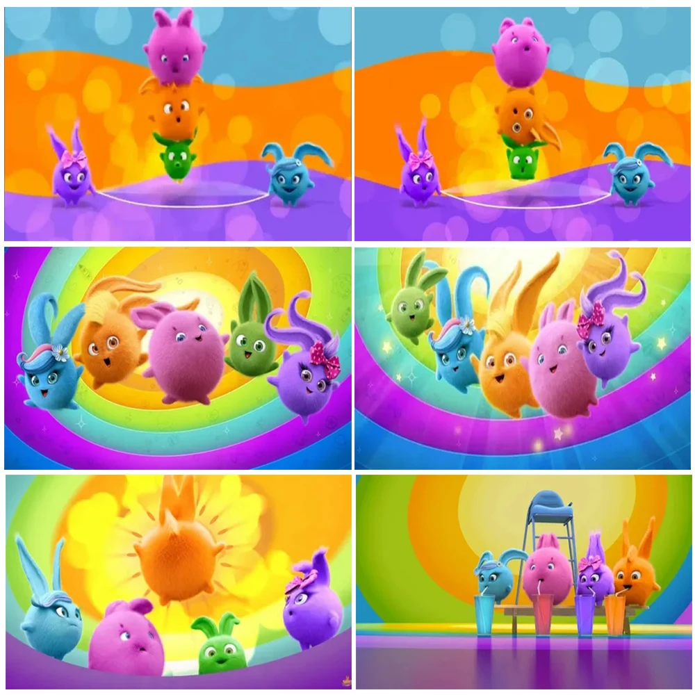 

Cartoon Colorful Rabbit Theme Birthday Party Supplies Pink Orange Background Decoration Baby Shower Photography Props Girl Gift