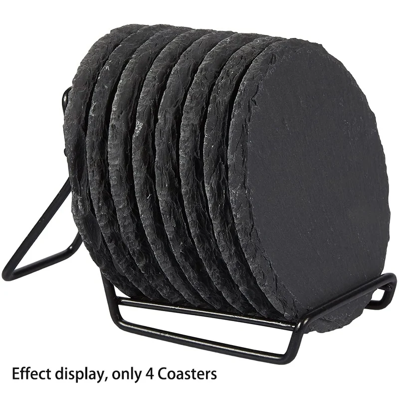 4 PCS Round Slate Black Coasters Handmade Coasters For Drinks, Beverages, Wine Glasses Eco-Friendly