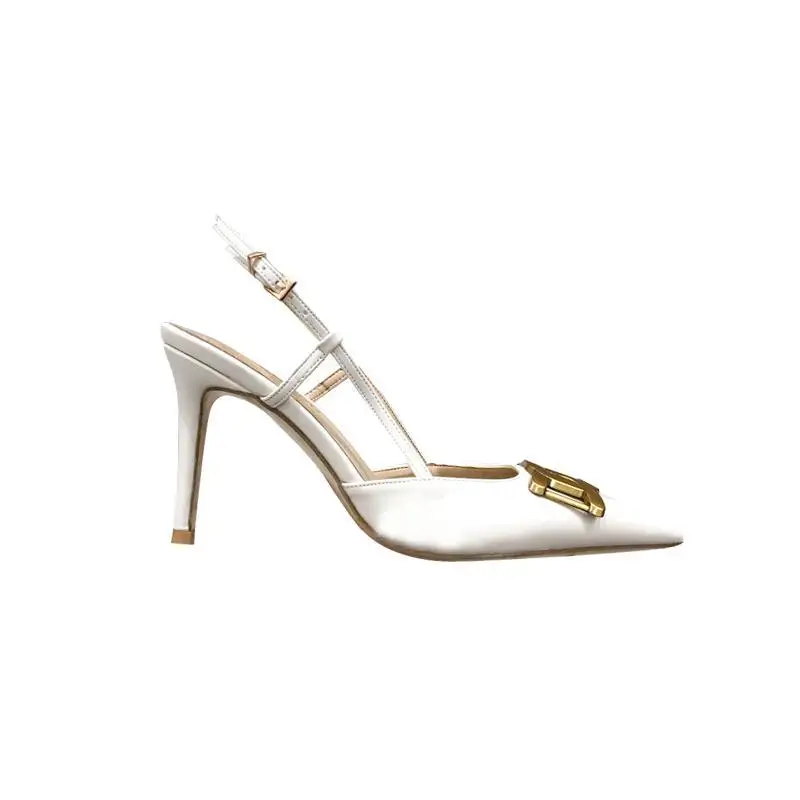 2024 Summer New High Quality Metal Buckle Design Thin Heeled Pointed Sandals Fashion Party Banquet Sexy Women's High Heels