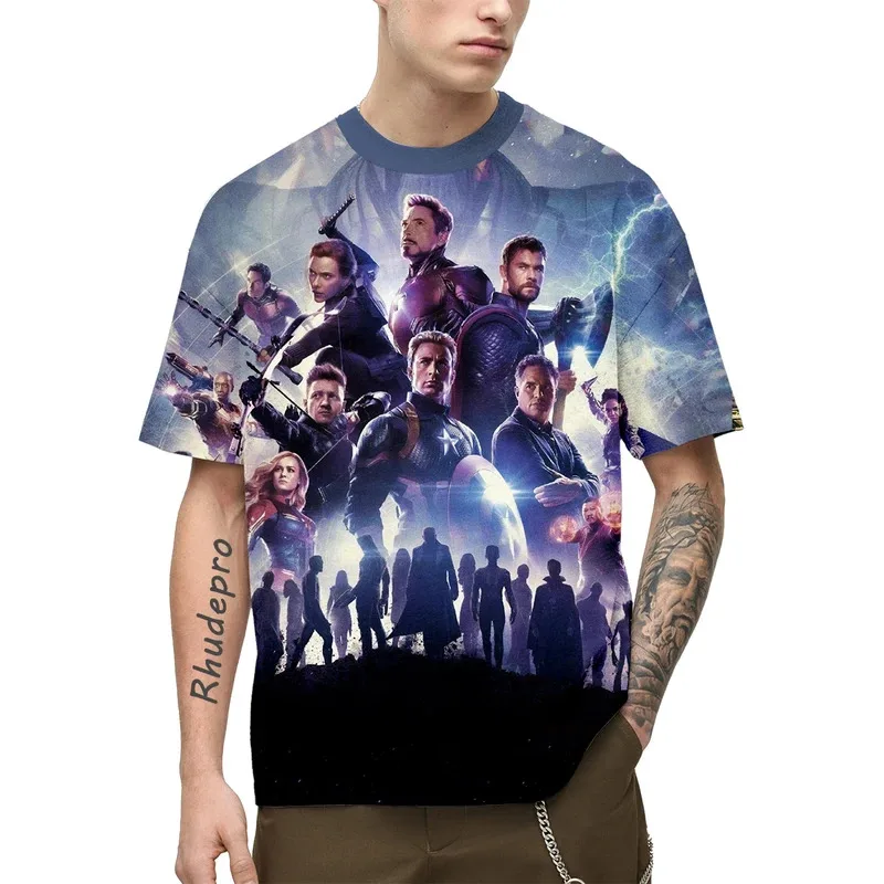 Miniso T-Shirt Avengers Captain Marvel For Men Summer Cartoon Anime 3D Print Clothing Short Sleeve Oversized Children Tee Shirts