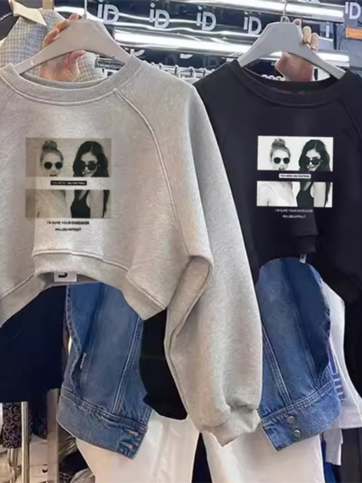 

Spicy Short Crop Hoodie Women's Fashionable Loose Fit Autumn Top Korean Style round Neck Long Sleeve Casual Versatile Shirt