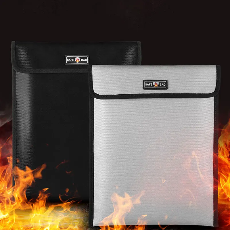 Large Fireproof Waterproof Document Bag Safe Portable Business Trip Storage Bag Pouch for Money Jewelry Passport Contract File