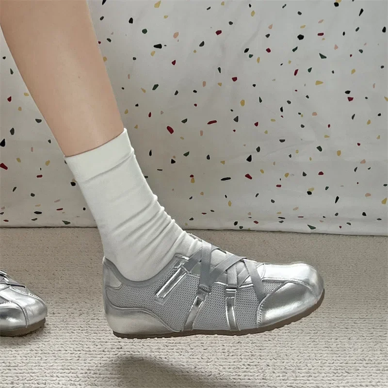 Trendy Best - Selling Silver Strappy Sneakers, Mesh & Crossover Straps, Minimalist Casual Vibe, Ideal for Daily Outings