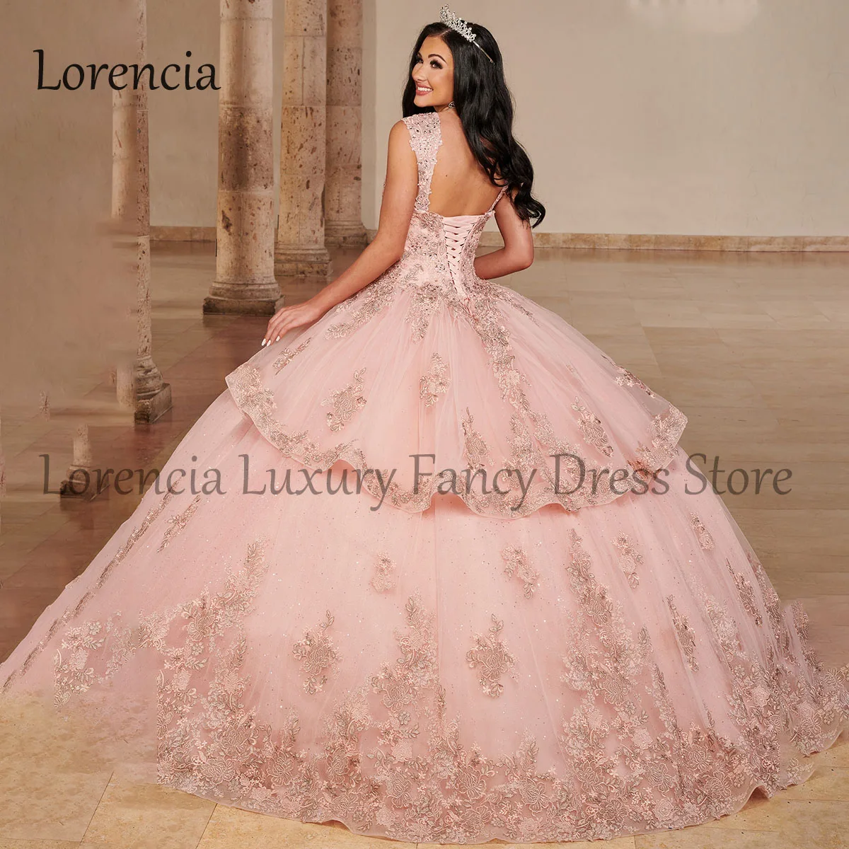 Abito Quinceanera abito da ballo messicano 3D fiore pizzo con spalle scoperte cristalli Appliques corsetto dolce 15 16 abiti formali XV asenos