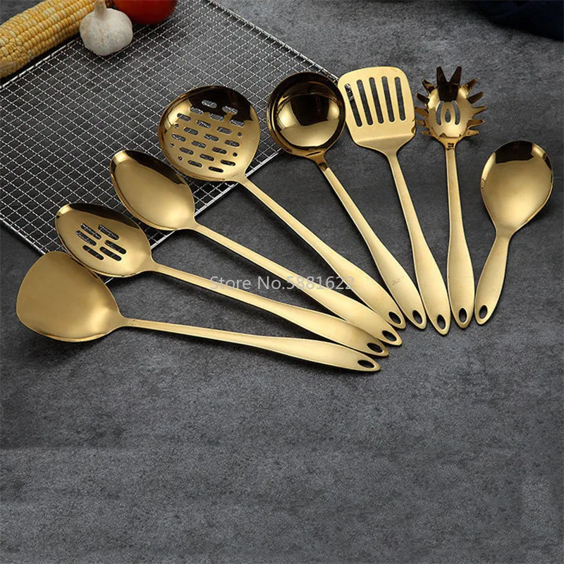 1PC Gold Titanium Stainless Steel Cooking Tools Spoon Shovel Cookware Kitchen Tools  Spatula Ladle Kitchenware