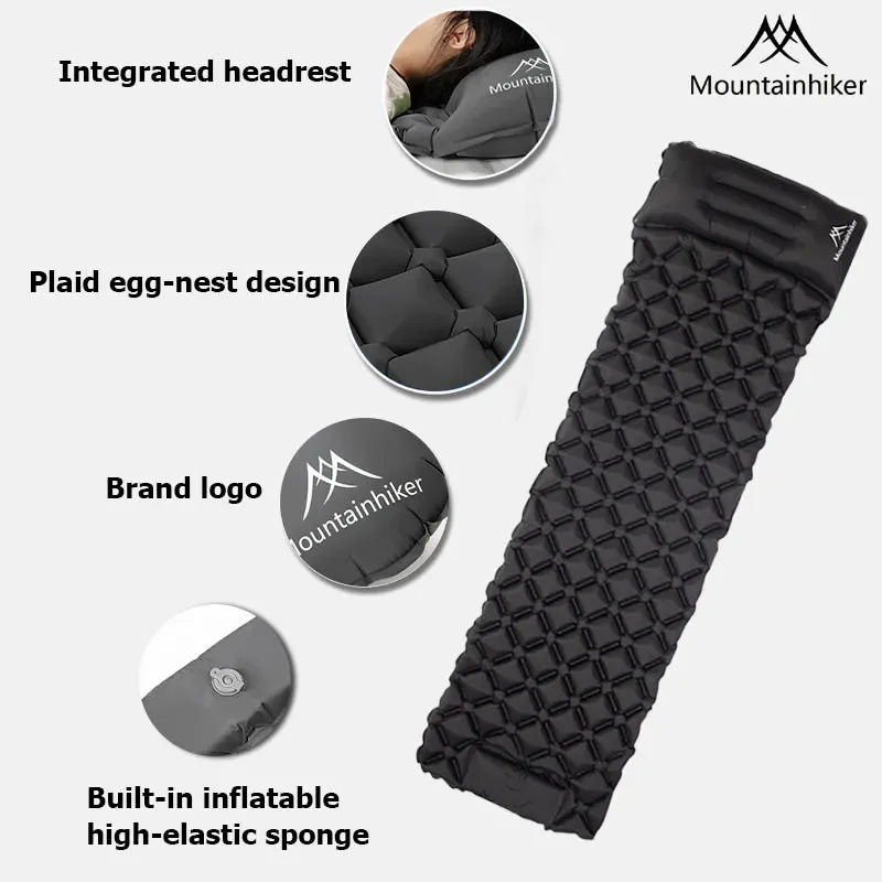 MOUNTAINHIKER Outdoor Camping Inflatable Mattress Sleeping Pad With Pillows Ultralight Air Mats for Backpacking Hiking Fishing