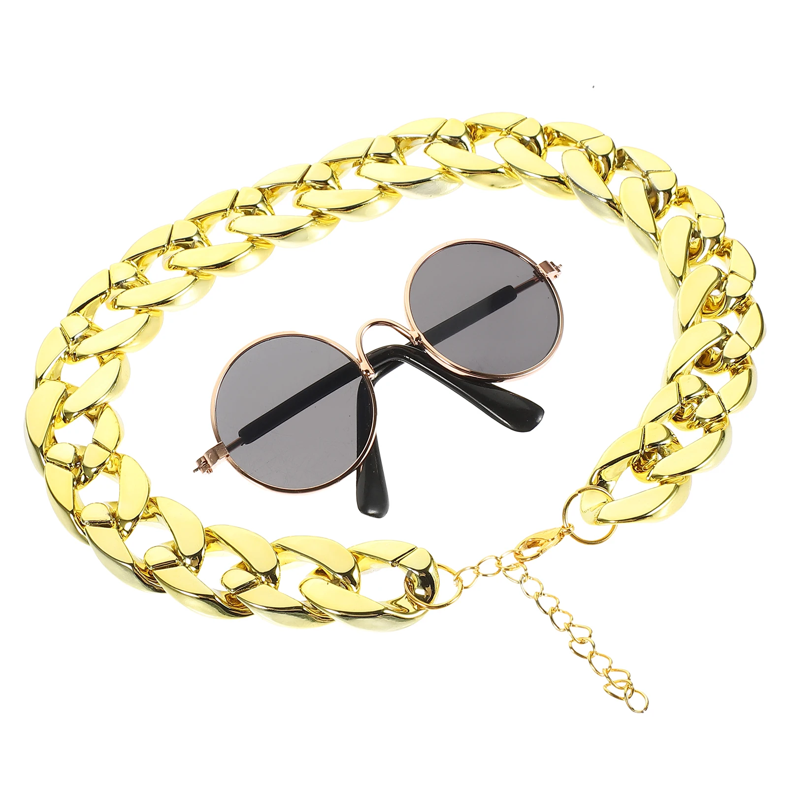 

2pcs Pet Sunglasses Necklace Set Golden Chain Cool Design for Cats Dogs Photo Props Party Accessories Dog Collar leash pet