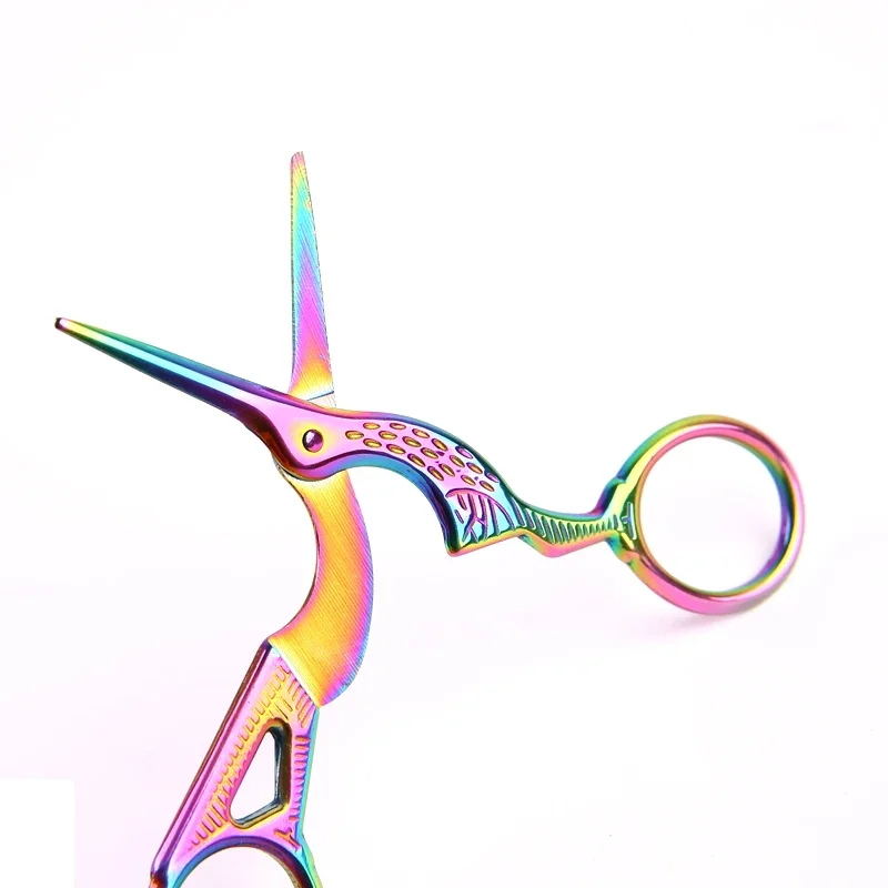 ステンレス鋼眉毛トリマーはさみ眉毛シェーバーナイフ脱毛美容メイクツール鶴の形コウノトリレトロはさみ