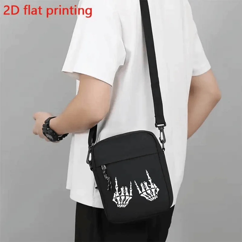 Fun Skull Finger Print Men Crossbody Bag Shoulder Bag with Adjustable Strap Casual Daypack Wild Hip Hop Skeleton Messenger Bag