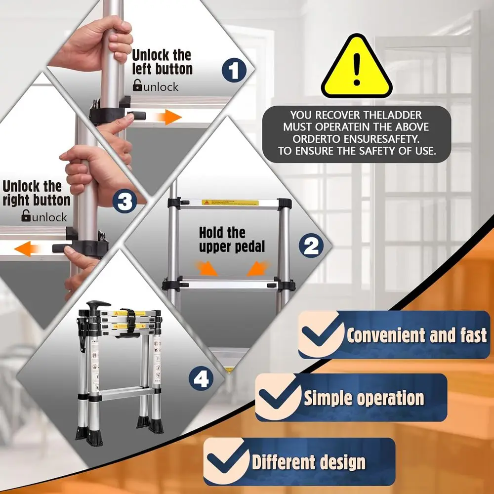 10.2FT Telescoping Ladder with Handrail, 5+5 Step Ladder, Portable Telescopic Folding Extension Ladder Heavy Duty Collapsible, L
