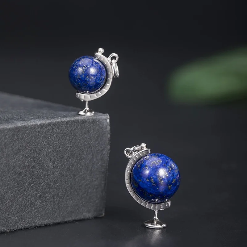925 silver lapis lazuli globe pendant, rotating round ball temperament, couple necklace, birthday gift for boyfriend A146