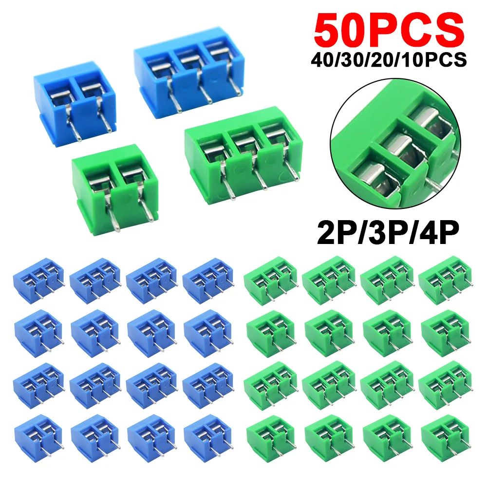 10/50PCS PCB Terminal Block Connector Pitch 5.0mm KF301 Straight Pin 2P 3P Screw PCB Terminal Blocks Connector Assortment Kit