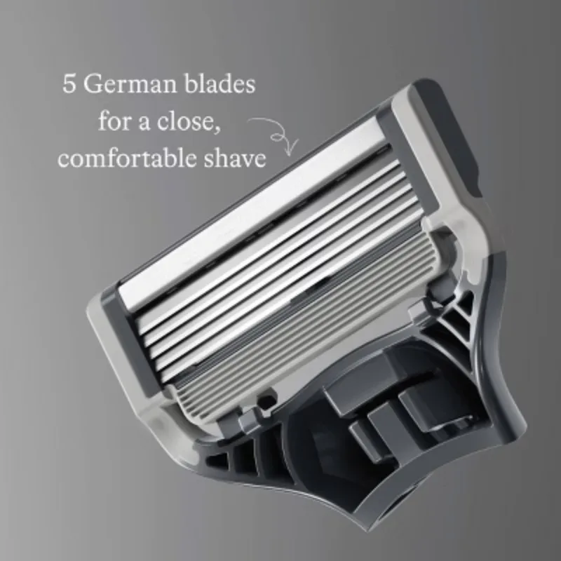 Мужская бритва с 5 лезвиями — 1 ручка для бритвы + 2 сменных лезвия — хромированная ручка