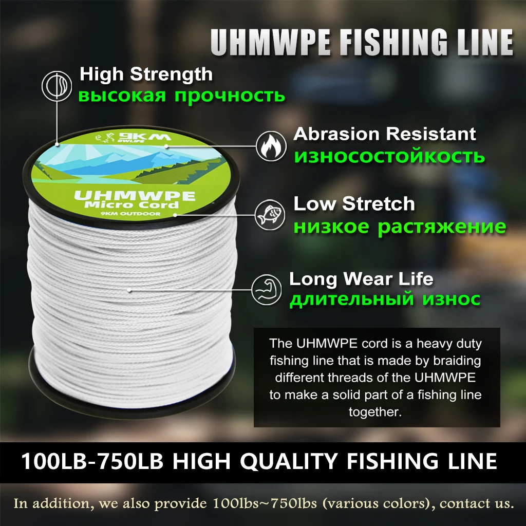 9km 0.5 ~ 1mm trançado uhmwpe cabo oco baixo estiramento espectro linha emenda corda dublê kitesurf corda linha de pesca de água salgada