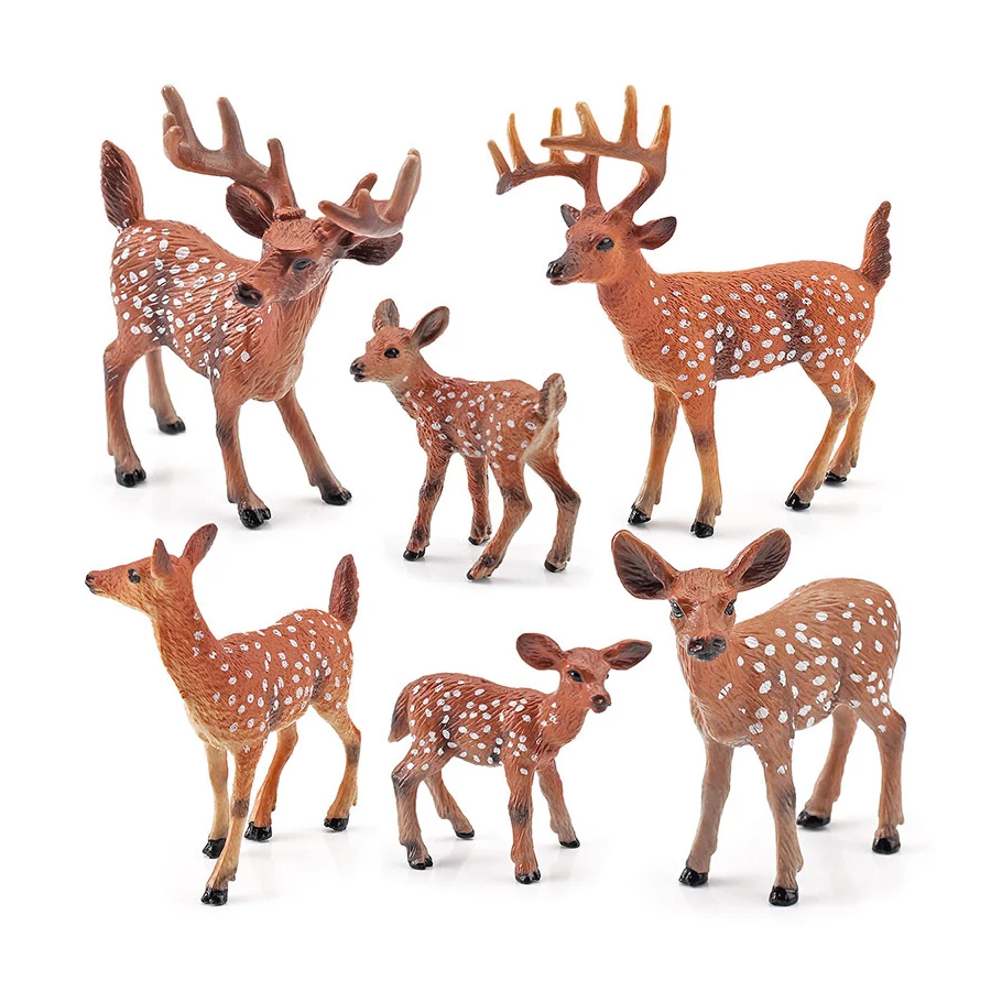 Floresta realista animal sika veado estatueta animal estatueta golden deers brinquedo decoração do bolo de aniversário presente festa decoração 6 pçs