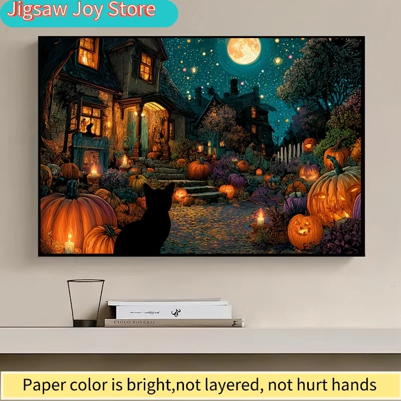 1 boîte (500 pièces) de puzzles pour adultes, cabane de citrouille au clair de lune, pour jeux de société et activités - Mosaïque de couleurs mélangées enchanteuse 1