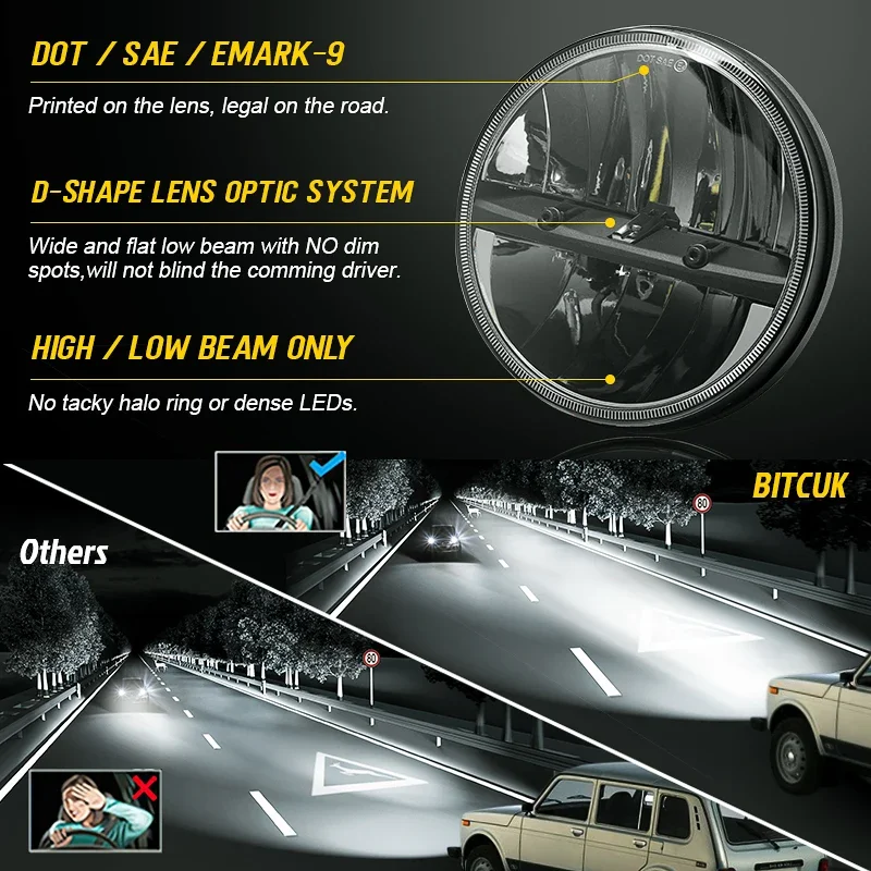1PCS Running Lights 7 Inch LED Headlight H4 Hi-LoFor Lada 4x4 urban Niva Jeep Wrangler TJ JK LJ CJ Land Rover Defender Hummer