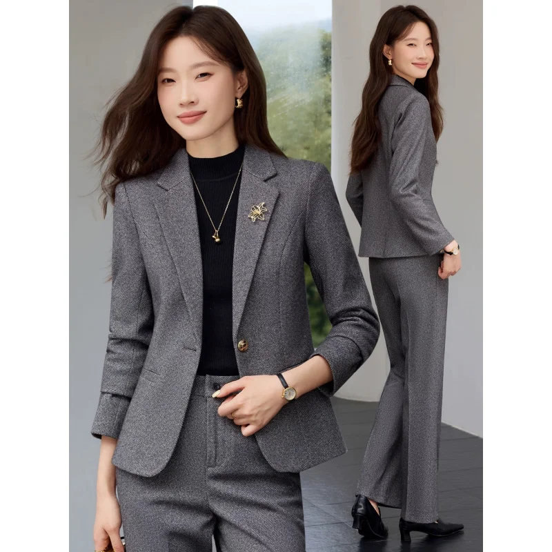 Light brown woolen suit for women, autumn and winter2025New stylish and versatile thick slim-fit blazer