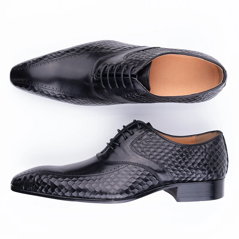 Męskie buty wizytowe Boczne drukowanie Klasyczne oksfordzie Prawdziwa skóra Sapatos Sociais Masculino Męskie modne buty ze szpicem