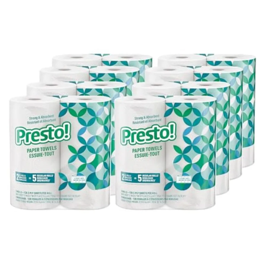 

Amazon Brand - Presto! Flex-a-Size Kitchen Paper Towels, Strong and Absorbent, 128 Sheet Roll, 16 Rolls 8 Packs of 2