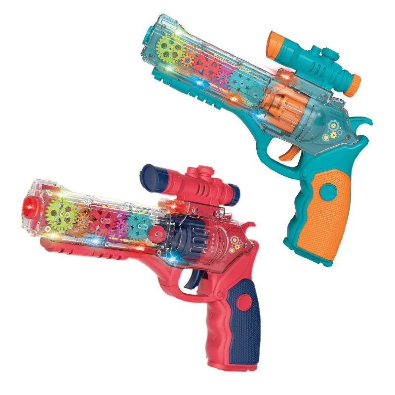 

Electric Gear Gun Toy Transparent Pistol Model Rotating Box Mags Simulated Gunfire With Light Music Toys for Kids Birthday Gifts