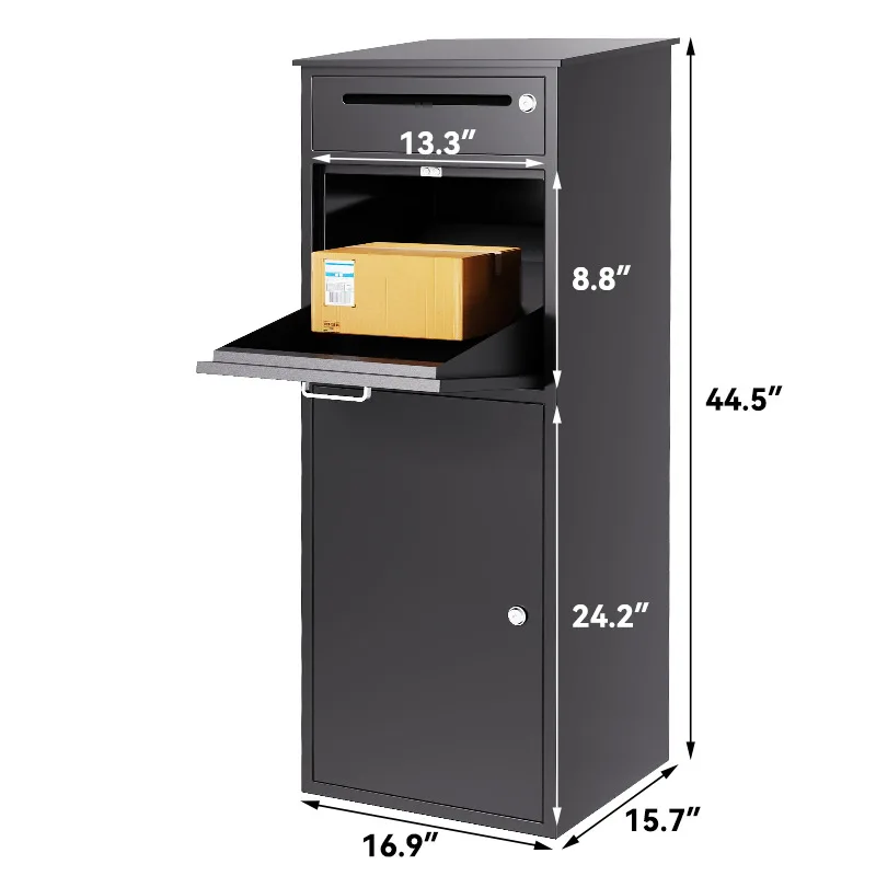 

Amazon cross-border galvanized sheet receiving cabinet outdoor floor parcel box large practical black stainless steel express ca