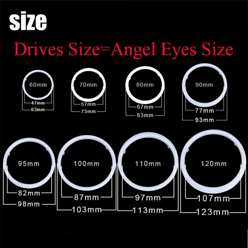 Drive for Car Angel Eyes 60mm 70mm 80mm 90mm 95mm 100mm 110mm 120mm 12V LED Halo Ring DRL Daytime Running Light Universal