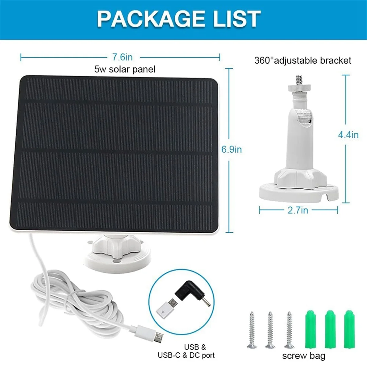 الألواح الشمسية لوحة طاقة شمسية للكاميرا الأمنية، لوحة طاقة شمسية USB بقدرة 5 وات للكاميرات