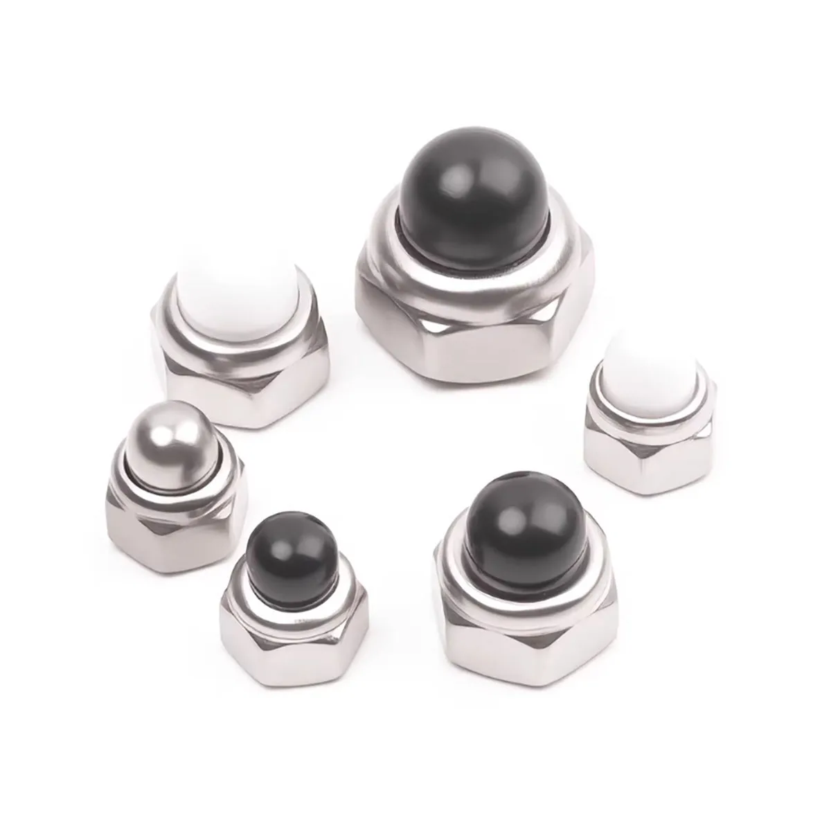 

304 Stainless Steel Self-Locking Cap Nuts with Nylon Insert - Anti-Loosening Decorative Metal Nuts M4-M12