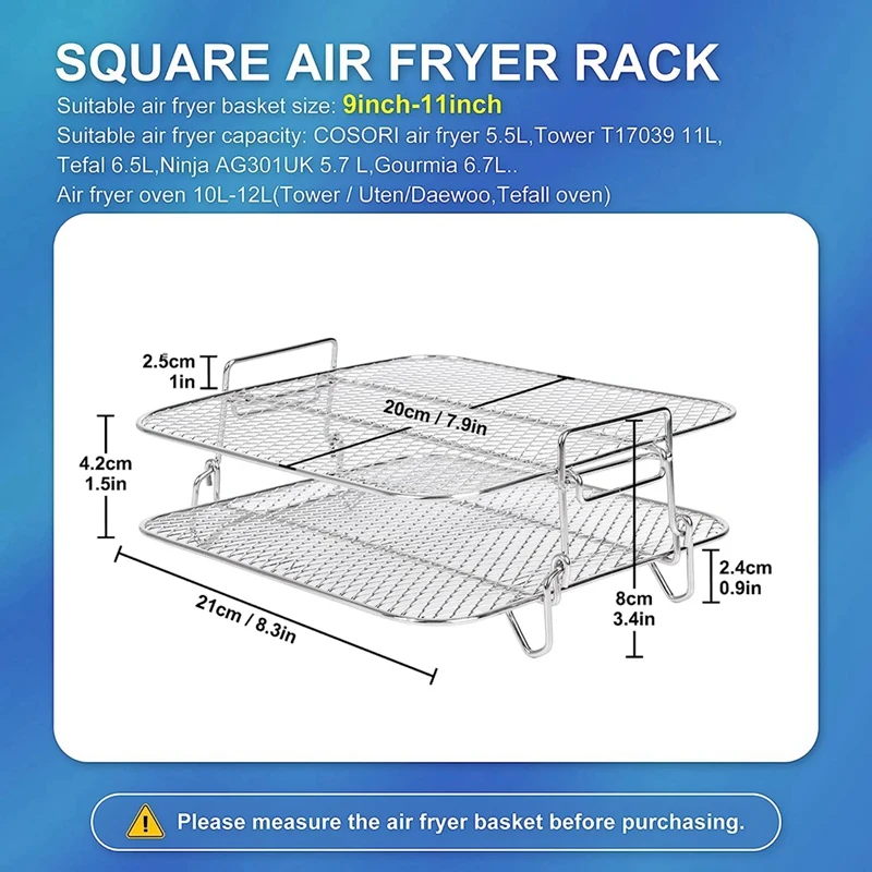 Support de friteuse à Air Y21A pour friteuse à Air Cosori 5,5 l, gril/étagère/déhydrateur à 2 niveaux carré, accessoires de friteuse à Air