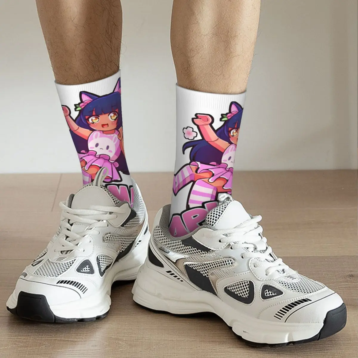 Harajuku Aphmau Gaming Basketball Socks Cartoon Anime Polyester Long Socks for Women Men Non-slip