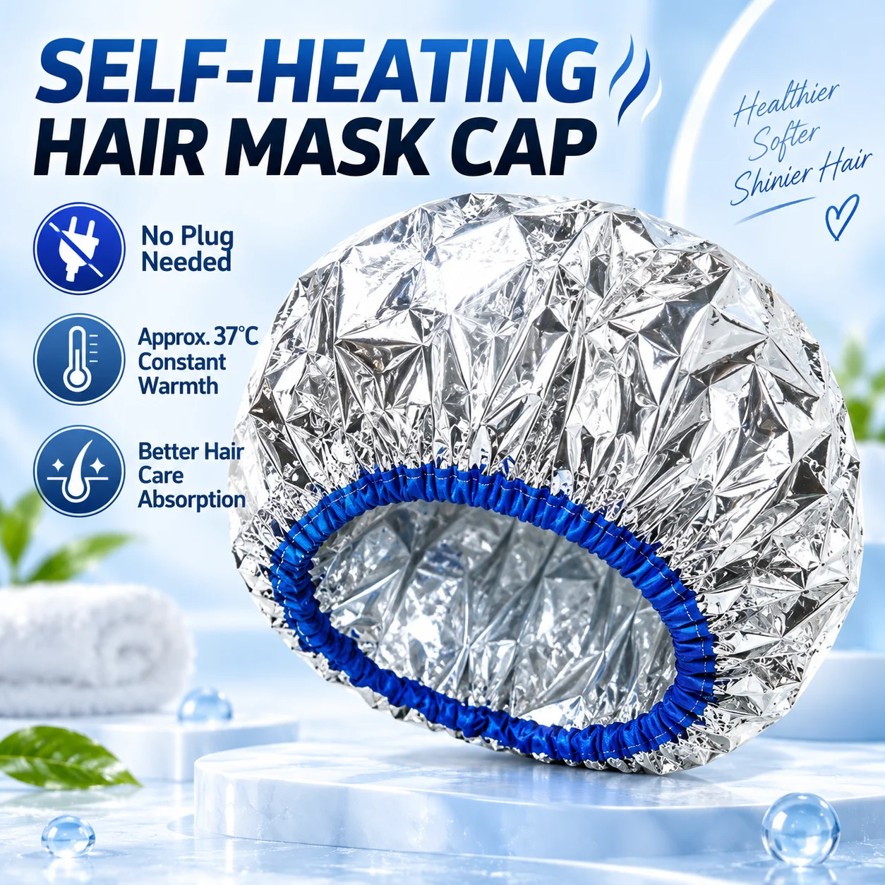 Self Heating Hair Mask Cap Aluminum Foil Thermal Hair Steamer Cap for Deep Conditioning Hair Dye Oil Treatment Reusable Salon Sp