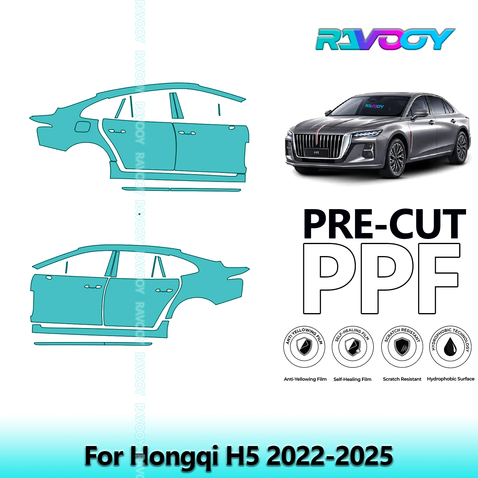 

For Hongqi H5 2022-2025 8.5mil Clear Matte Pre-Cut PPF Door & A/B Pillar Kit TPU Paint Protection Film Set