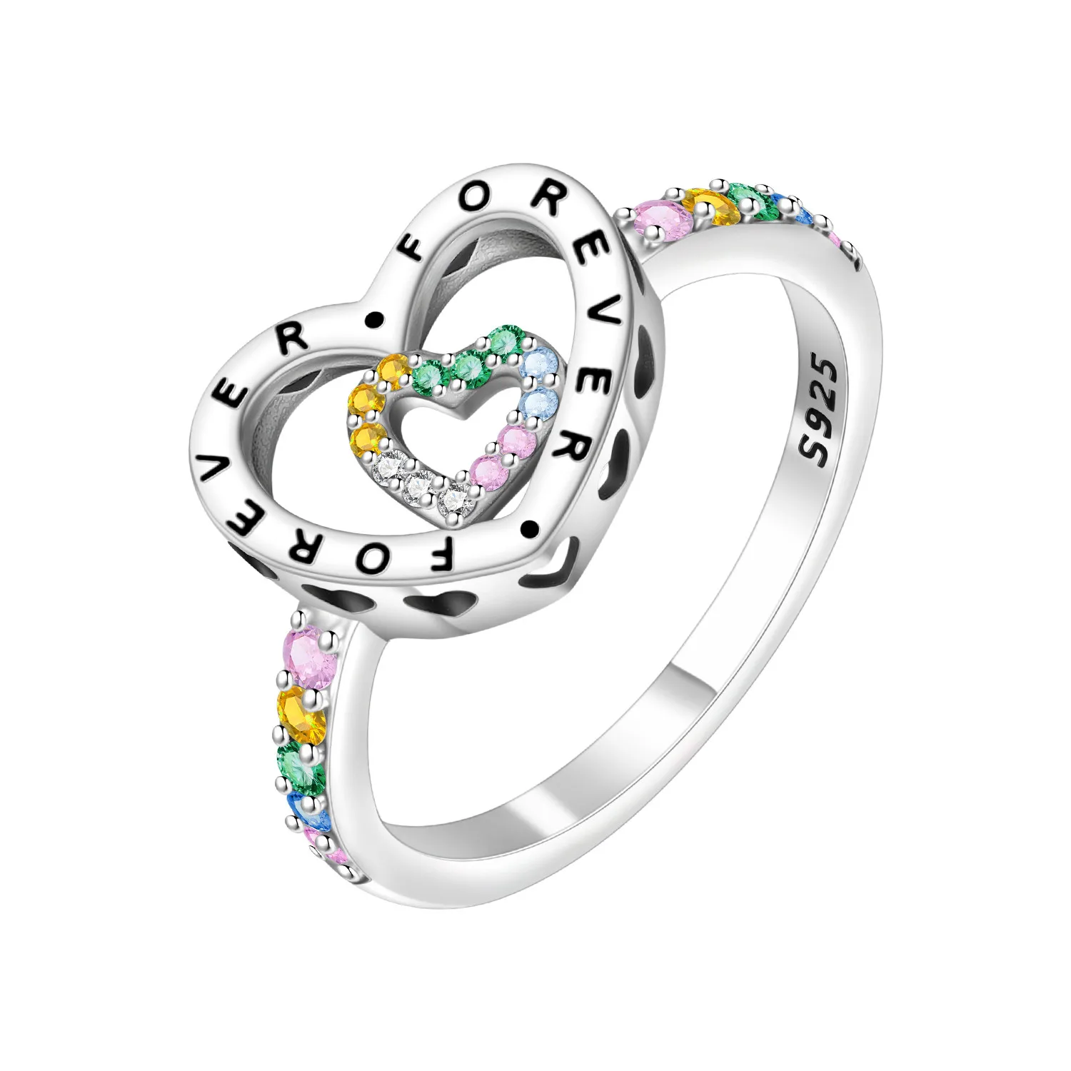 MISEFF S925 Sterling Silver Ring Original Multi-size Versatile Fashion Eternal Love Colored Heart Ring For Women Birthday Gift