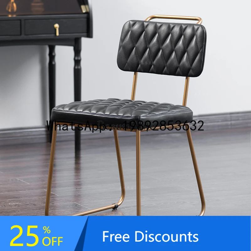 

Fragrant dining chair imported leather rhombus pattern first layer retro armless backrest