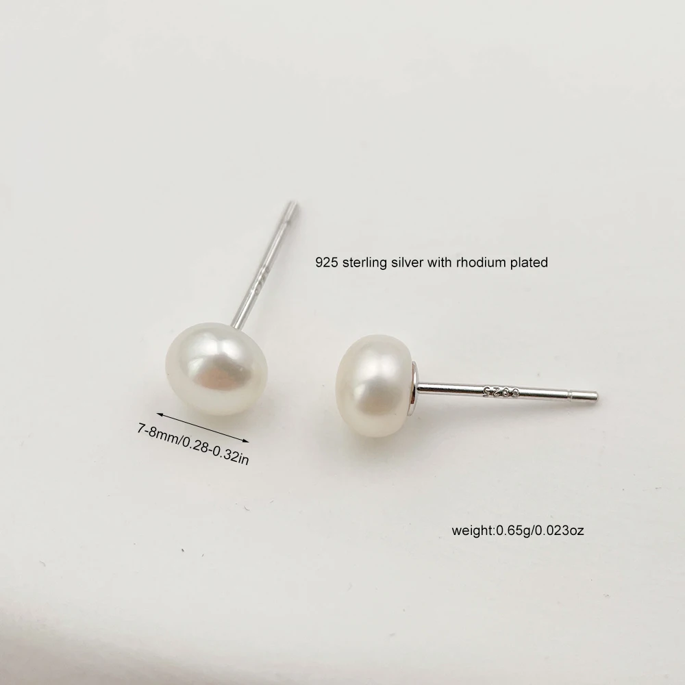 أقراط فضة إسترلينية للنساء والفتيات ، مرصعة بلؤلؤ المياه العذبة ، مجوهرات ثقب لطيفة ، نوع الخبز ، 8 2.8