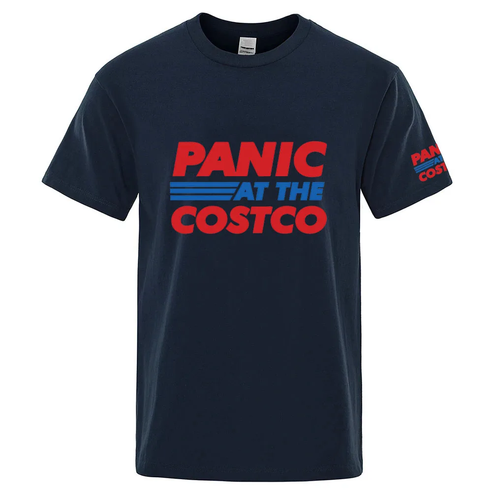 Panic At The Costco Graphic Printing Men's High Quality Ordinary Short Sleeve T-Shirt Solid Color Casual Cotton Tops
