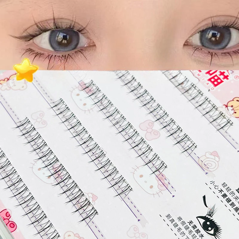 

New Small Flame Lower Eyelashes 6 Rows Segmented Natural Mother Feeling Fake Eyelash Single Cluster Transparent Stem Lashes