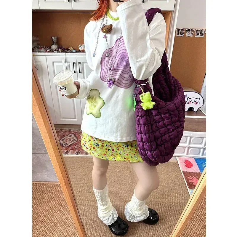 Japanese Harajuku O Neck Long Sleeve Spring All Match Shirts High Street Punk Cute Personality Print Tops Y2k 2000s Clothes