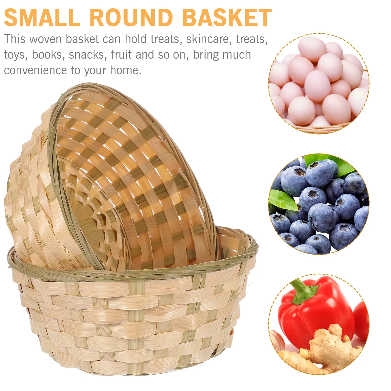 

2pcs Bamboo Baskets H woven Storage Basket Wicker Holder Round Small Size Lightweight Creative Design